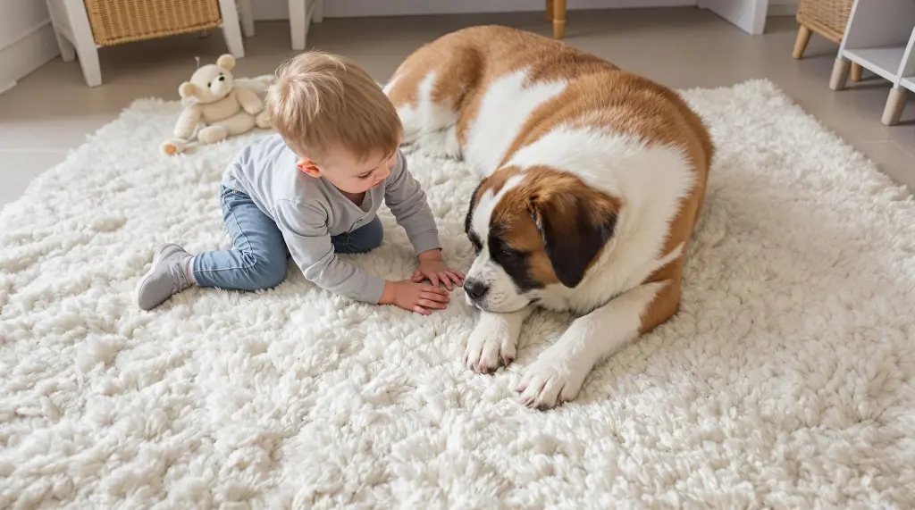 "Kids and pet-friendly rug – safe, non-toxic, and durable flooring ideal for family homes"
