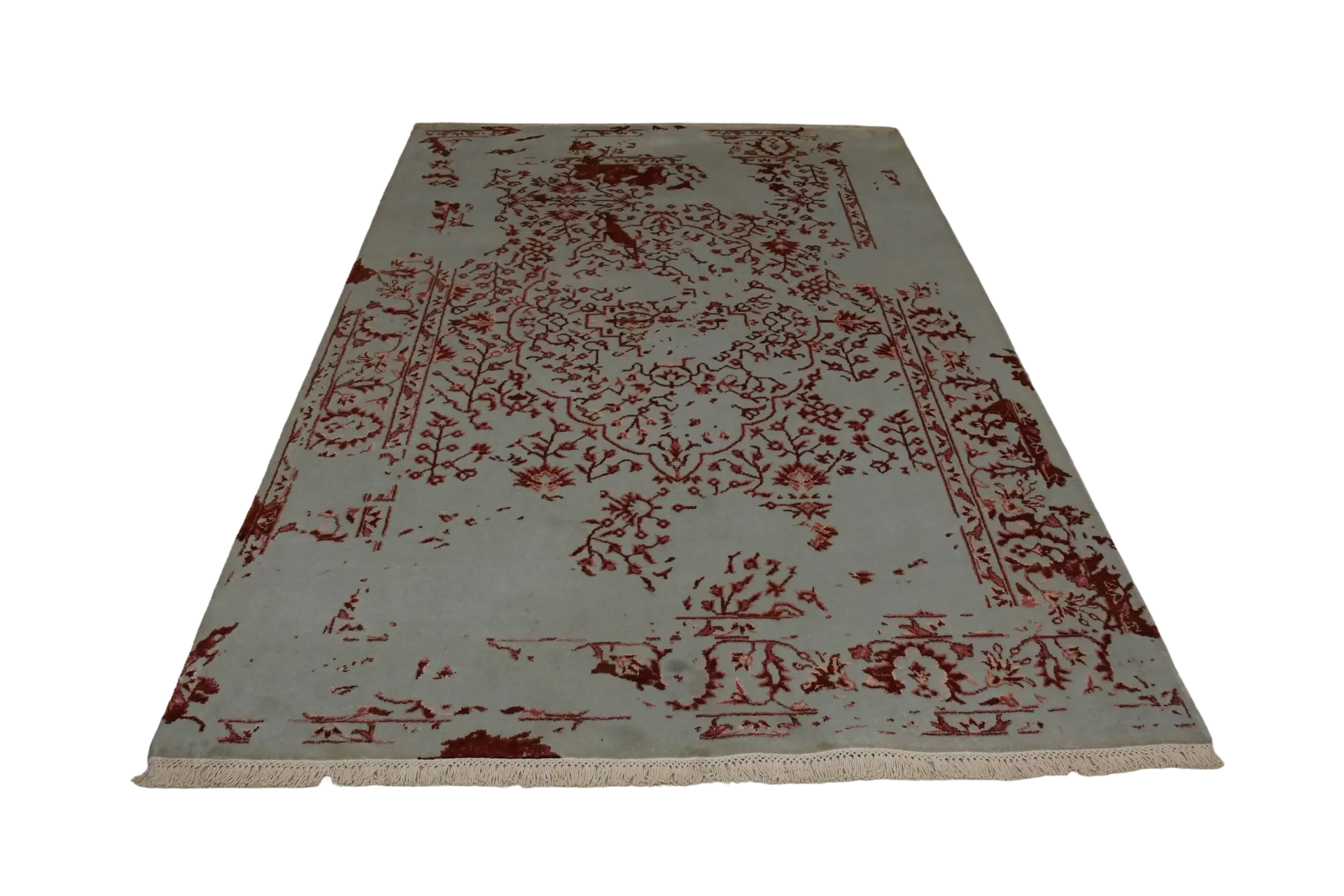 Luxury Vintage Persian Style Rug - Handmade Distressed Wool Area Rug, Faded Grey & Rust Traditional Carpet