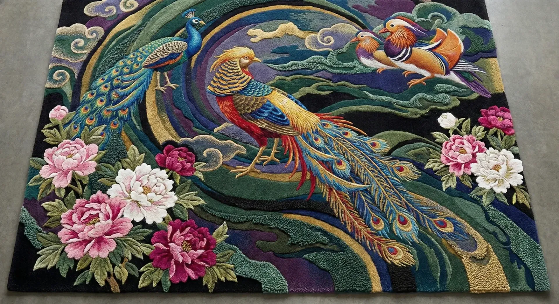 Celestial Garden – Hand Tufted Peacock & Floral Luxury Rug