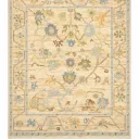 Hand-Knotted Oushak Rug – Ivory & Blue Floral Design | NZ Wool