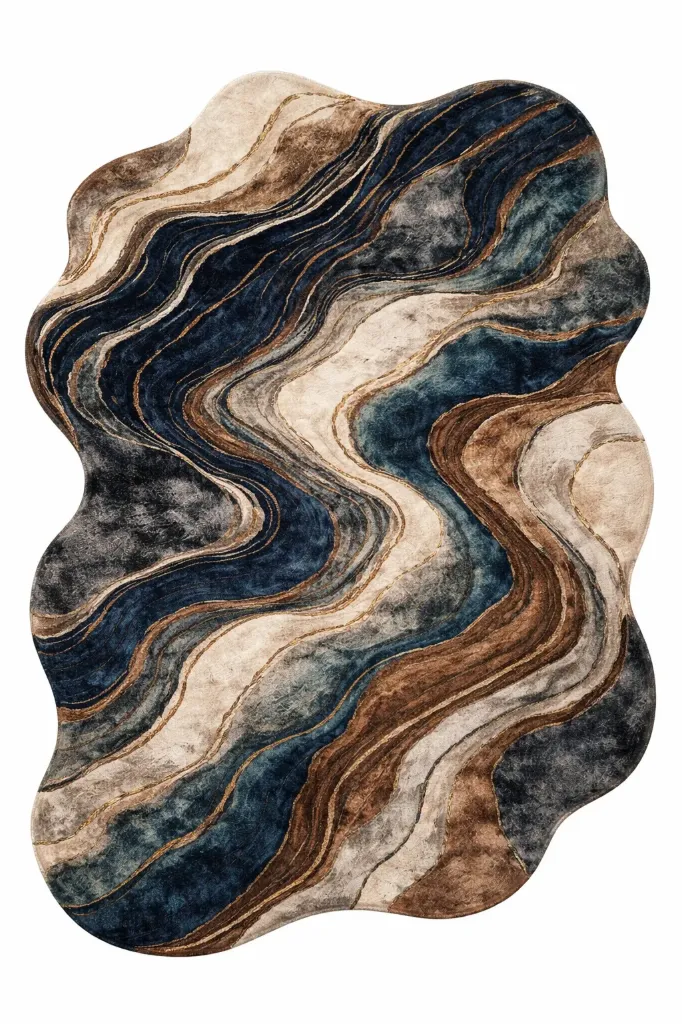 Midnight Agate Flow Rug – Handmade Tufted Wool Rug | Organic Shape Designer Carpet