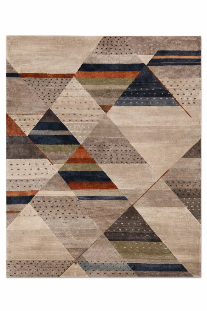 Nomad Terra Geometric Handmade Rug – Modern Wool Blend Luxury Carpet – Beige Brown Abstract Designer Rug