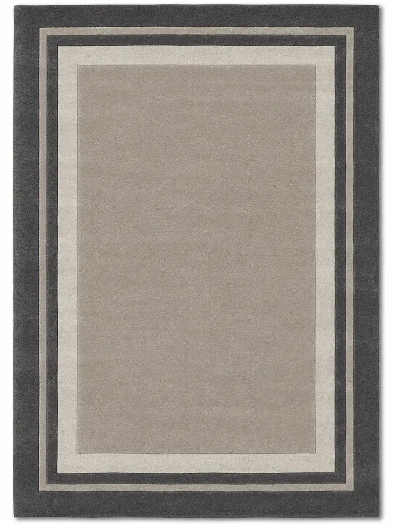 [WR-GCB-HTW-0911] Greige & Charcoal Border Wool Rug, Hand Tufted Modern Area Rug (9x11 ft)
