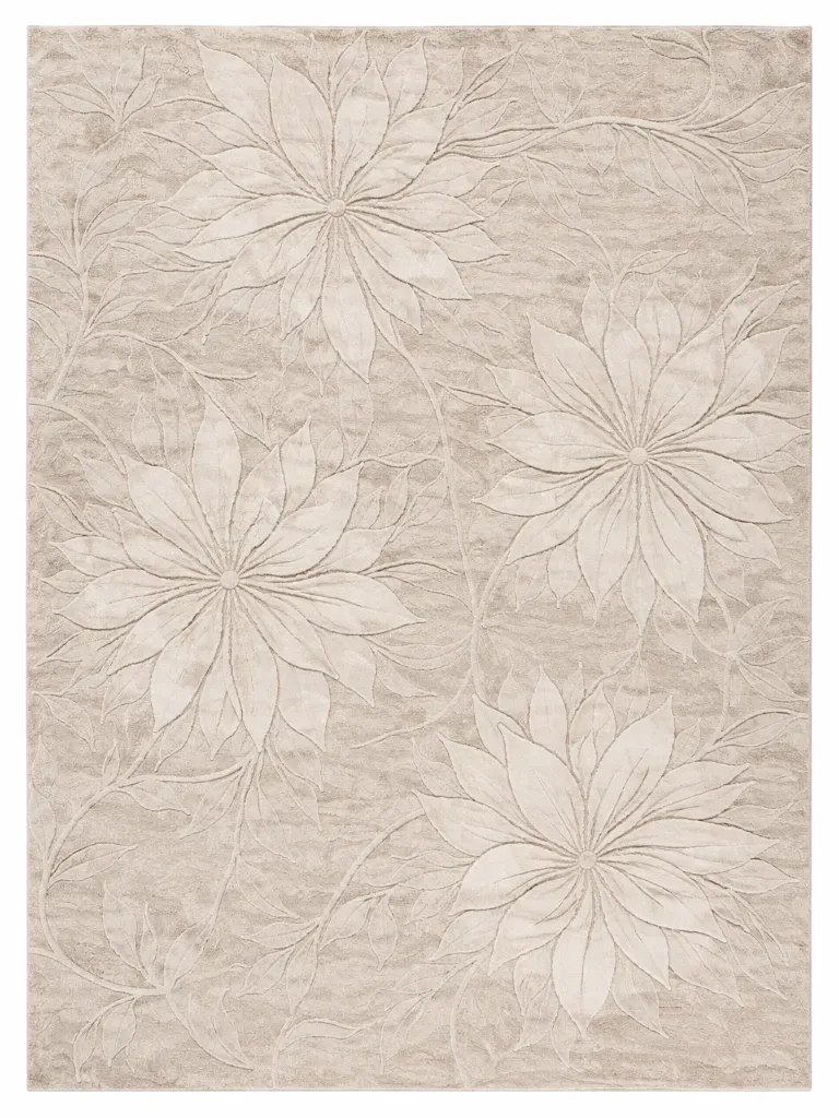 Luxurious Hand-Tufted Wool Area Rug – Ivory Floral Pattern, 8x10 Ft, Classic & Eco-Friendly